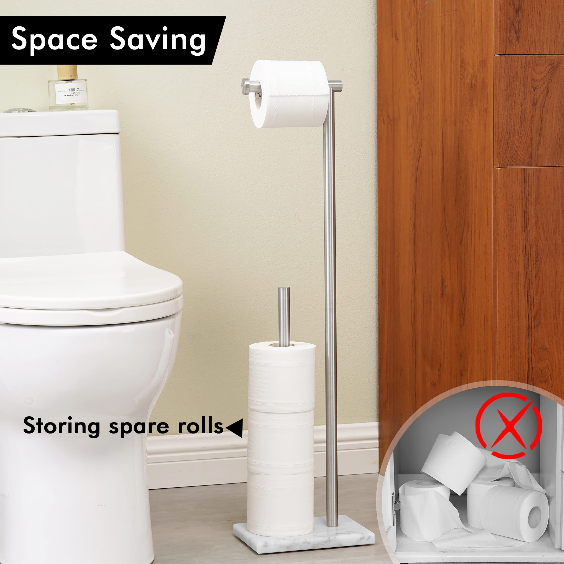 KES Toilet Paper Holder Stand 29.5 Inches  Free Standing Toilet Paper Storage with Marble Base Toilet Roll Holder for Bathroom  SUS304 Stainless Steel Brushed Finish  BPH288-2